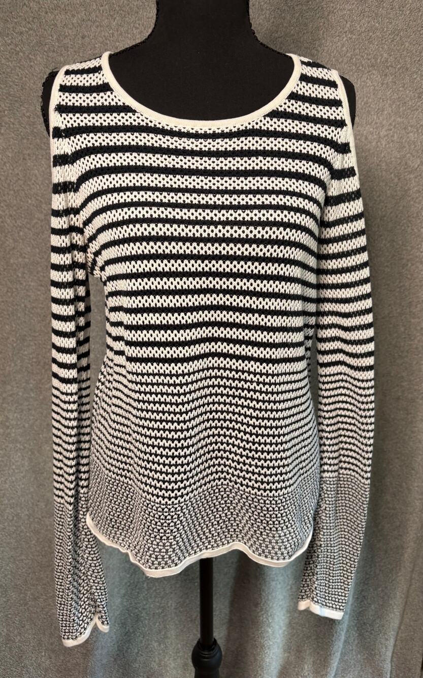 Rag & Bone JEAN L Black White Open Knit Cotton Sweater
